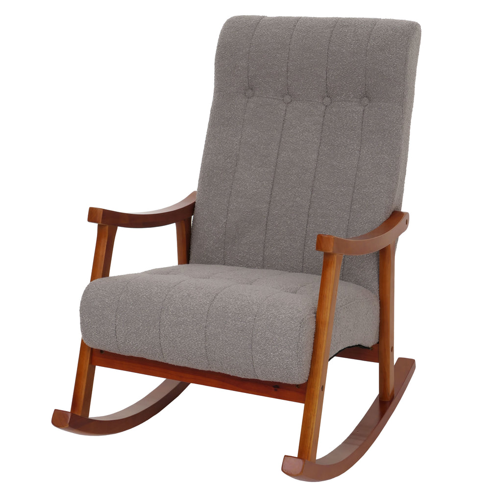 Schaukelstuhl Relaxsessel Holz Bouclé grau Gestell Walnuss-Optik