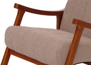 Schaukelstuhl Relaxsessel Holz Bouclé taupe Gestell Walnuss-Optik