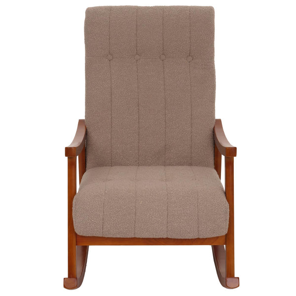 Schaukelstuhl Relaxsessel Holz Bouclé taupe Gestell Walnuss-Optik