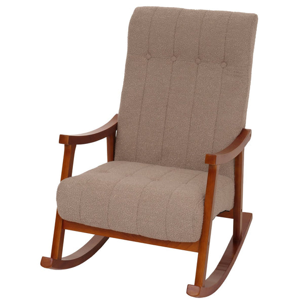 Schaukelstuhl Relaxsessel Holz Bouclé taupe Gestell Walnuss-Optik