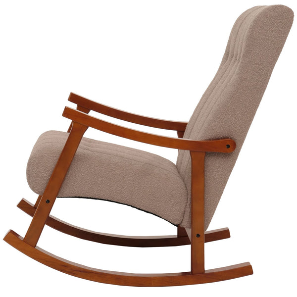 Schaukelstuhl Relaxsessel Holz Bouclé taupe Gestell Walnuss-Optik