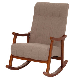 Schaukelstuhl Relaxsessel Holz Bouclé taupe Gestell Walnuss-Optik