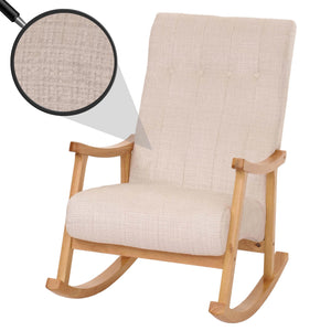 Schaukelstuhl Relaxsessel Holz Chenille creme Gestell natur