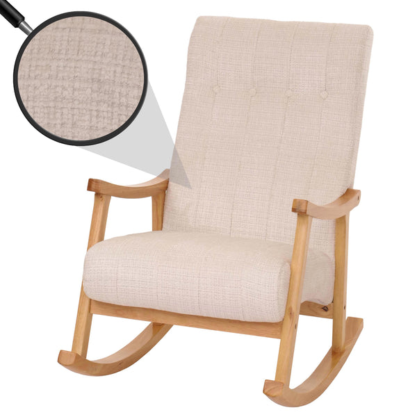 Schaukelstuhl Relaxsessel Holz Chenille creme Gestell natur