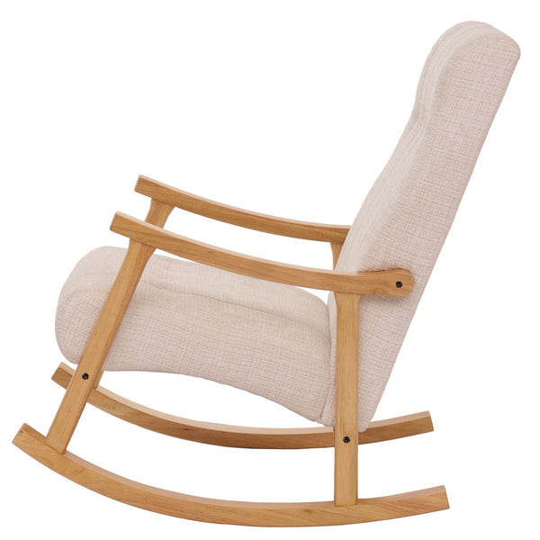 Schaukelstuhl Relaxsessel Holz Chenille creme Gestell natur