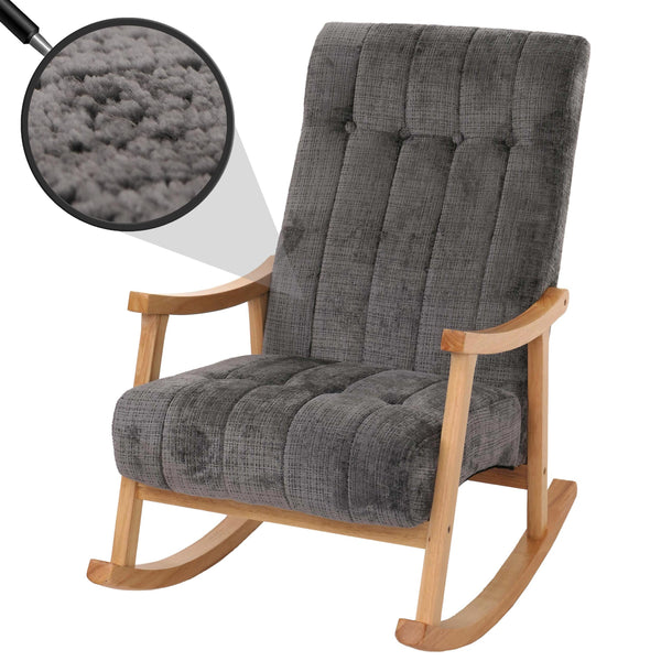 Schaukelstuhl Relaxsessel Holz Chenille dunkelgrau Gestell natur