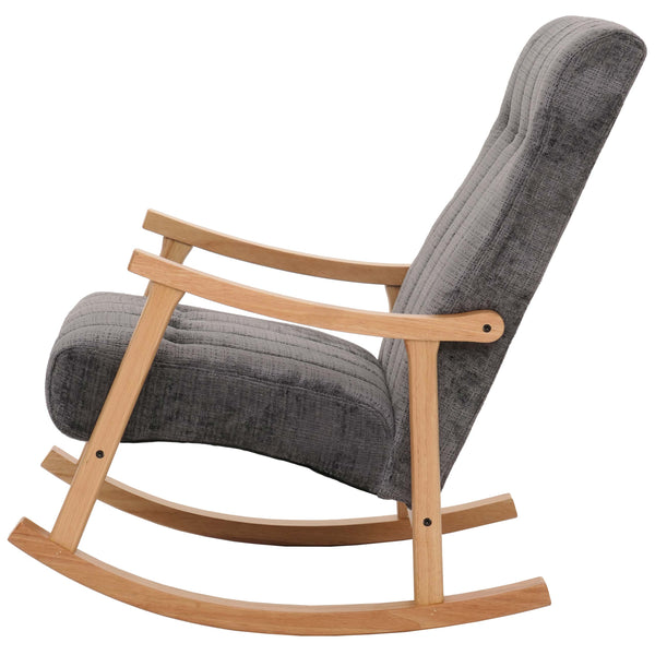 Schaukelstuhl Relaxsessel Holz Chenille dunkelgrau Gestell natur