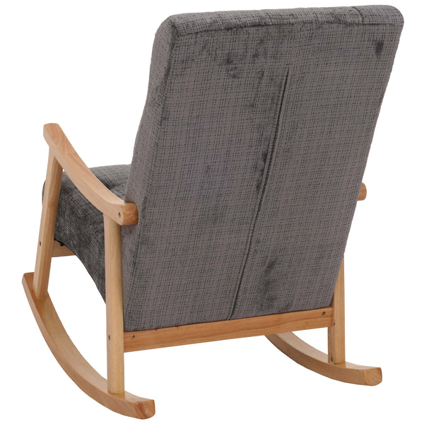 Schaukelstuhl Relaxsessel Holz Chenille dunkelgrau Gestell natur