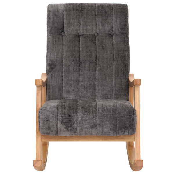 Schaukelstuhl Relaxsessel Holz Chenille dunkelgrau Gestell natur