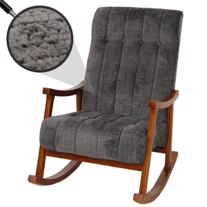 Schaukelstuhl Relaxsessel Holz Chenille dunkelgrau Gestell Walnuss-Optik