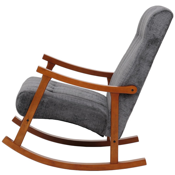 Schaukelstuhl Relaxsessel Holz Chenille dunkelgrau Gestell Walnuss-Optik