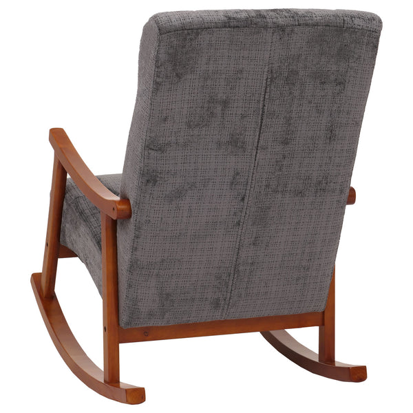Schaukelstuhl Relaxsessel Holz Chenille dunkelgrau Gestell Walnuss-Optik