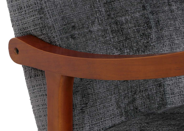 Schaukelstuhl Relaxsessel Holz Chenille dunkelgrau Gestell Walnuss-Optik