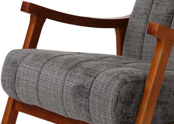 Schaukelstuhl Relaxsessel Holz Chenille dunkelgrau Gestell Walnuss-Optik