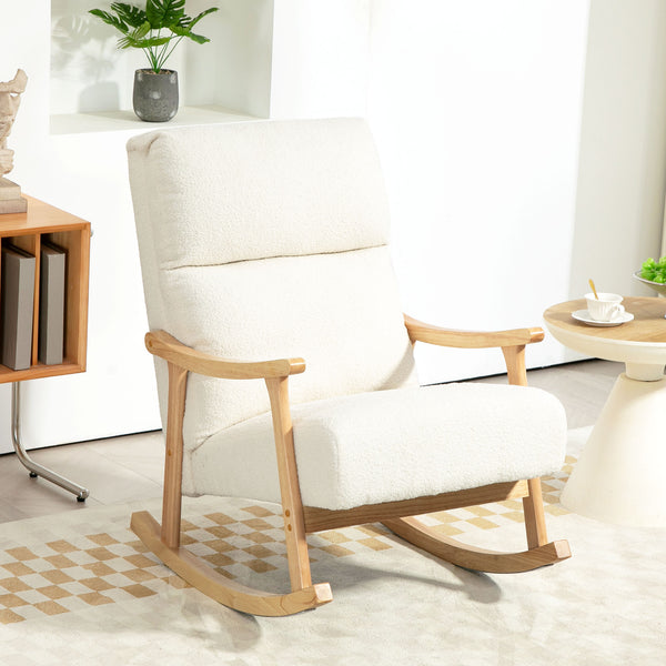 Schaukelstuhl ergonomisch für Wohnzimmer 120kg Samtoptik cremeweiss