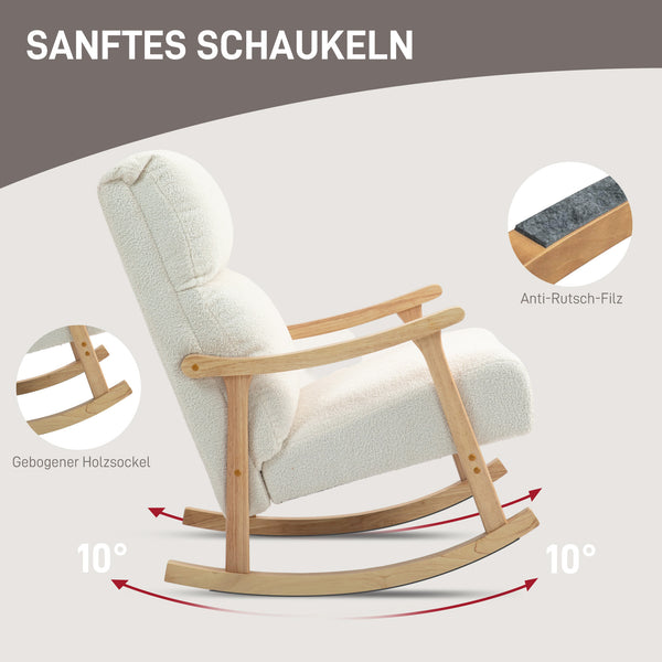 Schaukelstuhl ergonomisch für Wohnzimmer 120kg Samtoptik cremeweiss