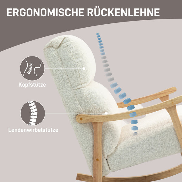 Schaukelstuhl ergonomisch für Wohnzimmer 120kg Samtoptik cremeweiss