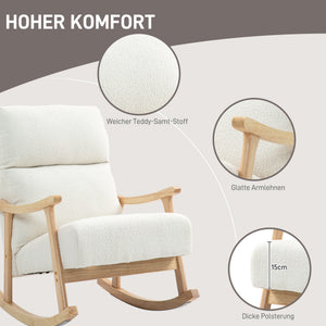 Schaukelstuhl ergonomisch für Wohnzimmer 120kg Samtoptik cremeweiss