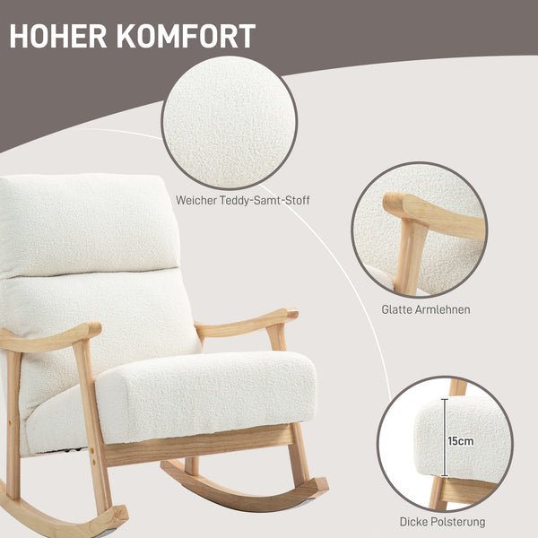 Schaukelstuhl ergonomisch für Wohnzimmer 120kg Samtoptik cremeweiss