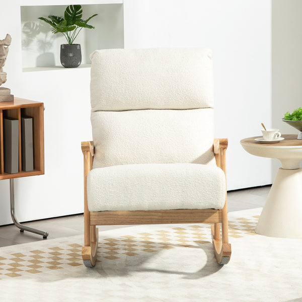 Schaukelstuhl ergonomisch für Wohnzimmer 120kg Samtoptik cremeweiss