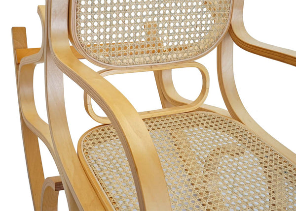 Schaukelstuhl Schwingsessel Fernsehsessel Massivholz Rattan Eiche-Optik