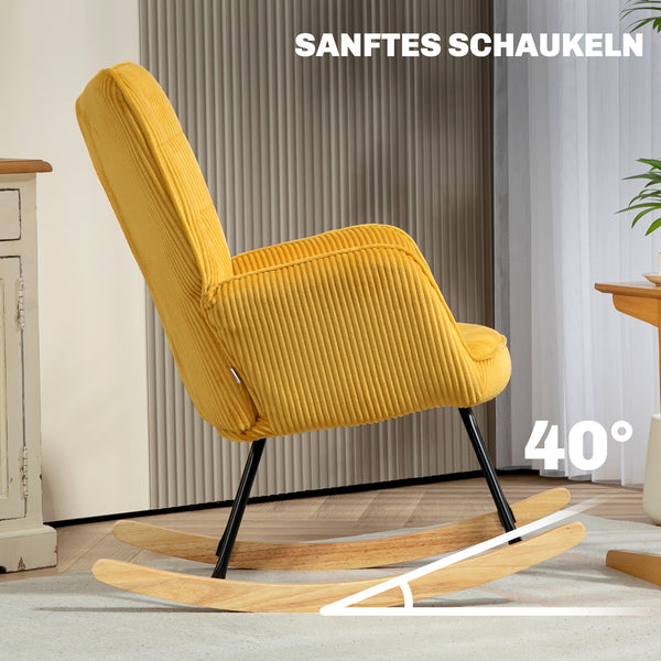 Schaukelstuhl Vintage gepolstert für Wohnzimmer aus Holz Gelb