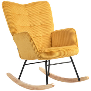 Schaukelstuhl Vintage gepolstert für Wohnzimmer aus Holz Gelb