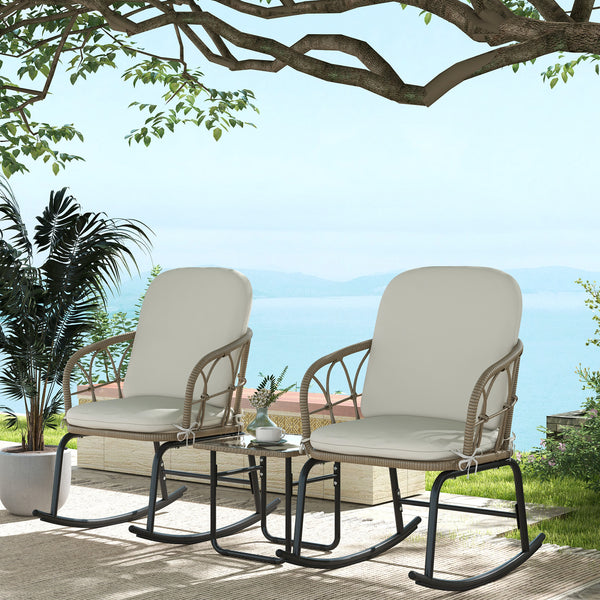 Schaukelstuhlset Rattan wetterfest Boho für Balkon Garten Creme