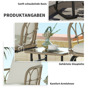 Schaukelstuhlset Rattan wetterfest Boho für Balkon Garten Creme