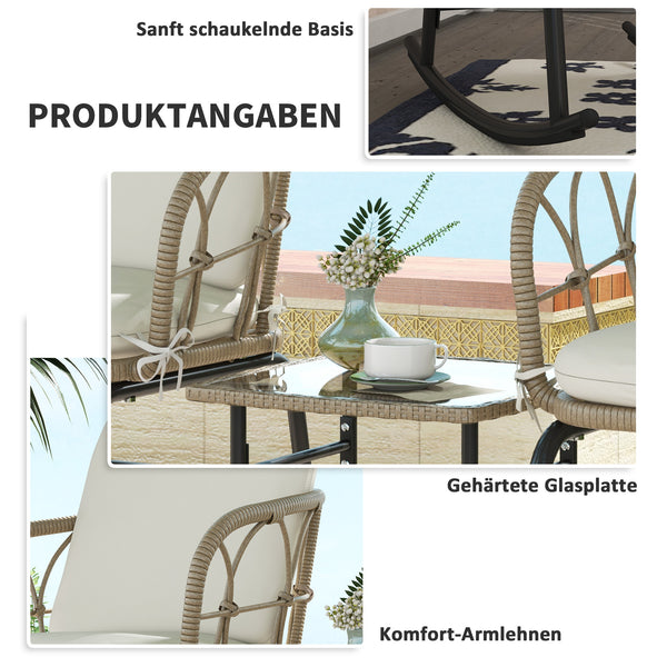Schaukelstuhlset Rattan wetterfest Boho für Balkon Garten Creme