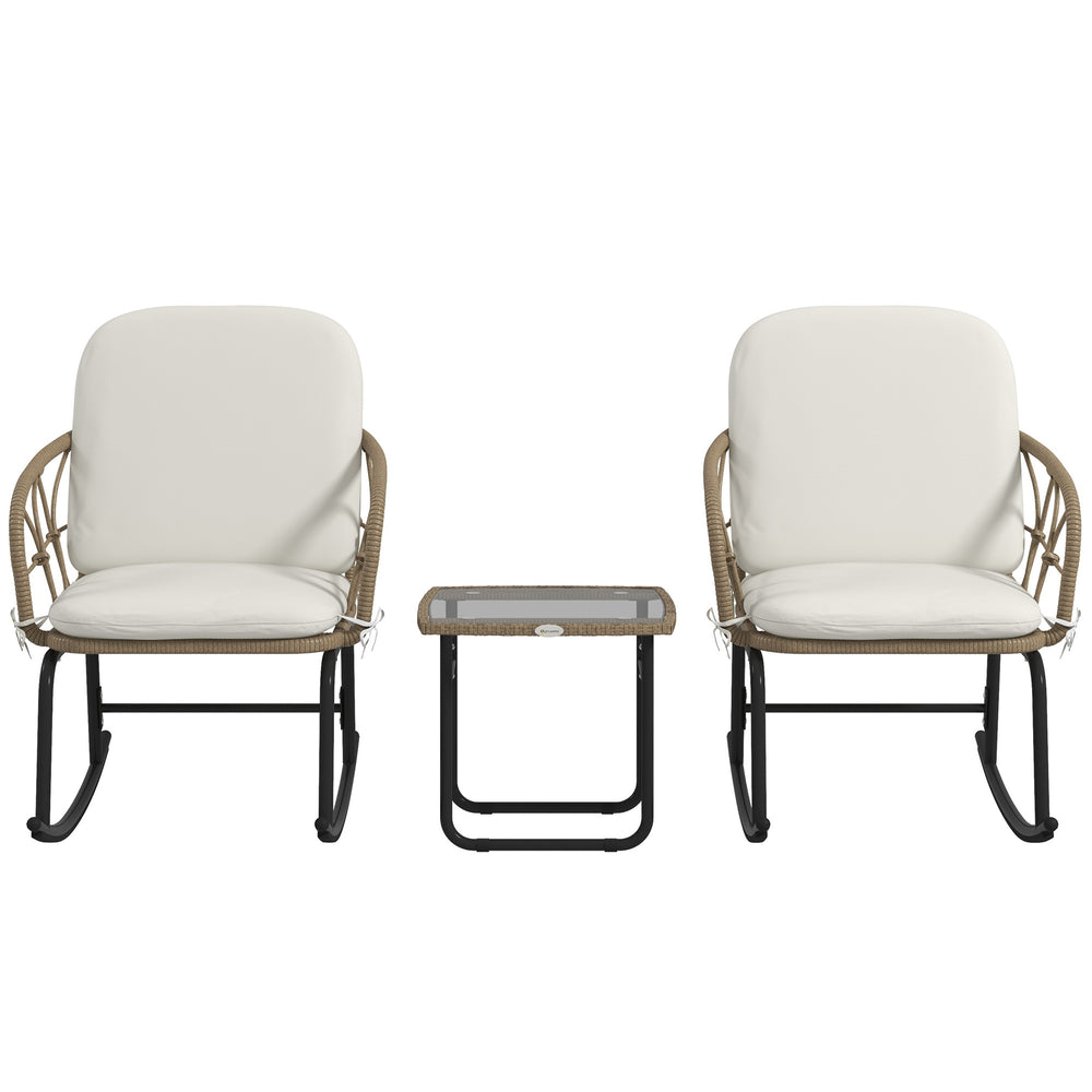 Schaukelstuhlset Rattan wetterfest Boho für Balkon Garten Creme