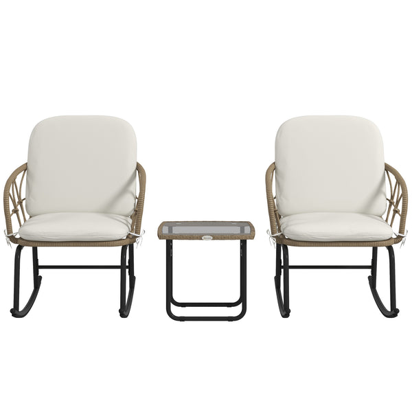 Schaukelstuhlset Rattan wetterfest Boho für Balkon Garten Creme