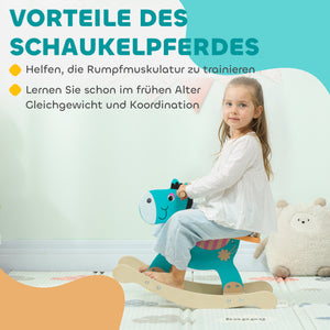 Schaukeltier Esel für Babys mit Haltegriffen blaugrün