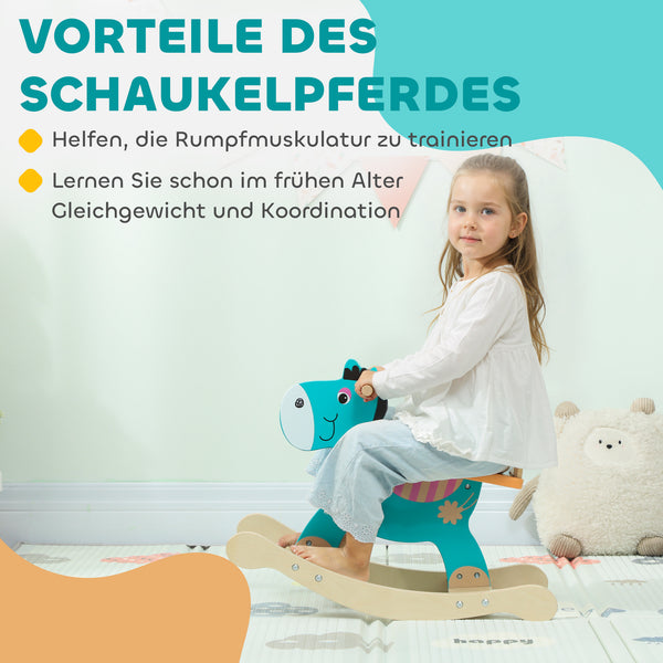 Schaukeltier Esel für Babys mit Haltegriffen blaugrün