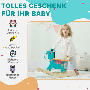 Schaukeltier Esel für Babys mit Haltegriffen blaugrün
