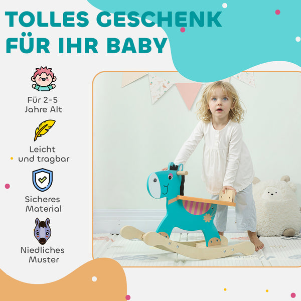 Schaukeltier Esel für Babys mit Haltegriffen blaugrün