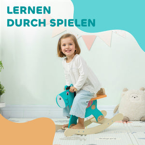 Schaukeltier Esel für Babys mit Haltegriffen blaugrün