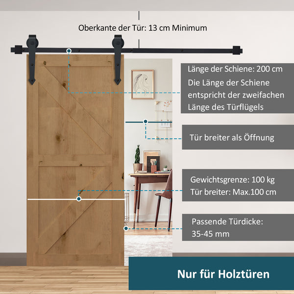 Schiebetürbeschlag Set rustikal für Türen bis 100kg aus Stahl