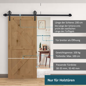 Schiebetürbeschlag Bausatz rustikal bis 90kg Tragkraft schwarz