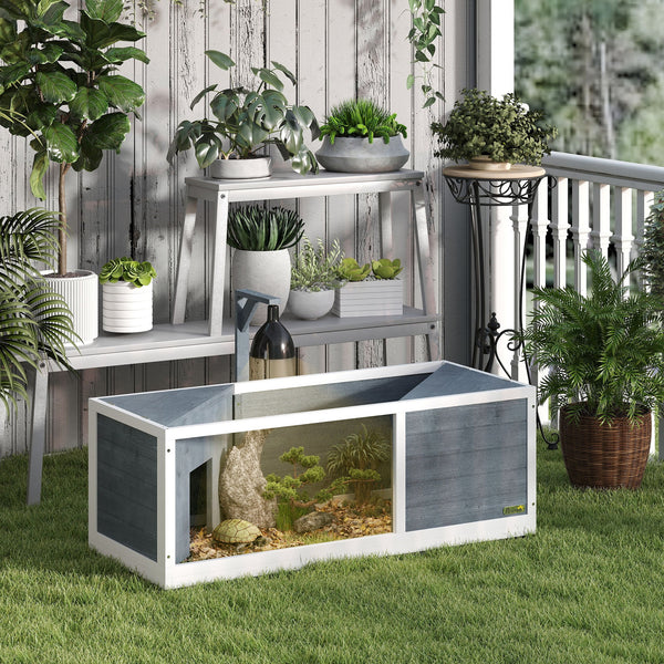 Schildkrötenhaus Terrarium mit Lampe und transparenter Front grau