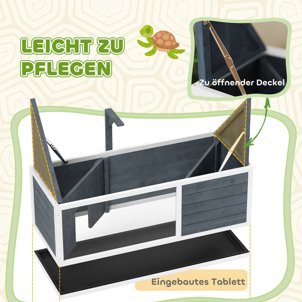Schildkrötenhaus Terrarium mit Lampe und transparenter Front grau
