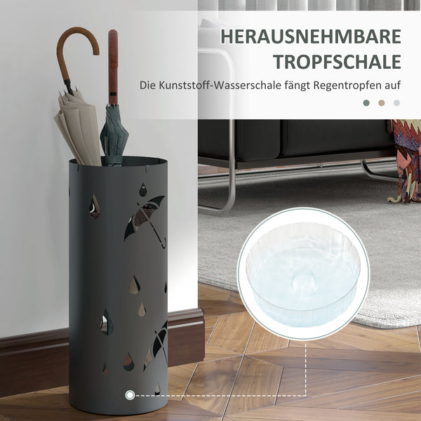 Schirmständer mit herausnehmbarem Bodenfach aus Stahl grau