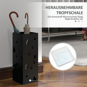 Schirmständer mit 4 Haken und Tropfschale aus Stahl schwarz