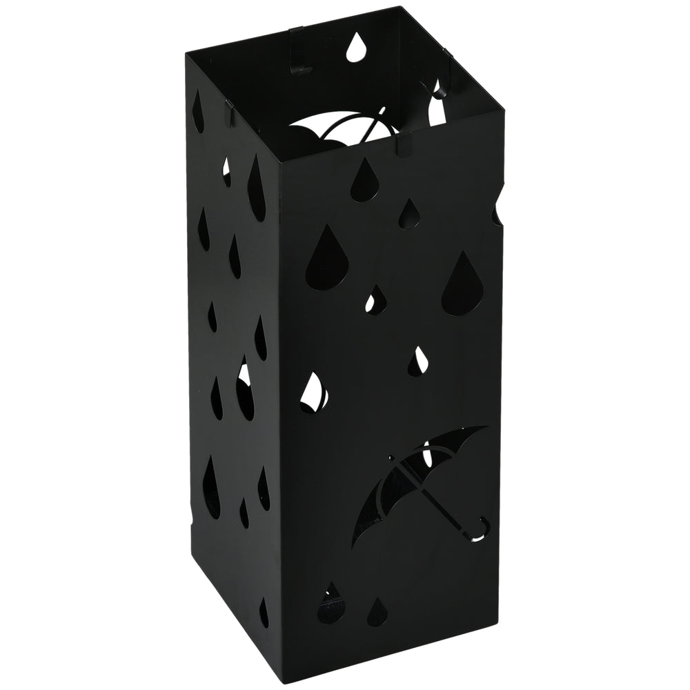 Schirmständer mit 4 Haken und Tropfschale aus Stahl schwarz