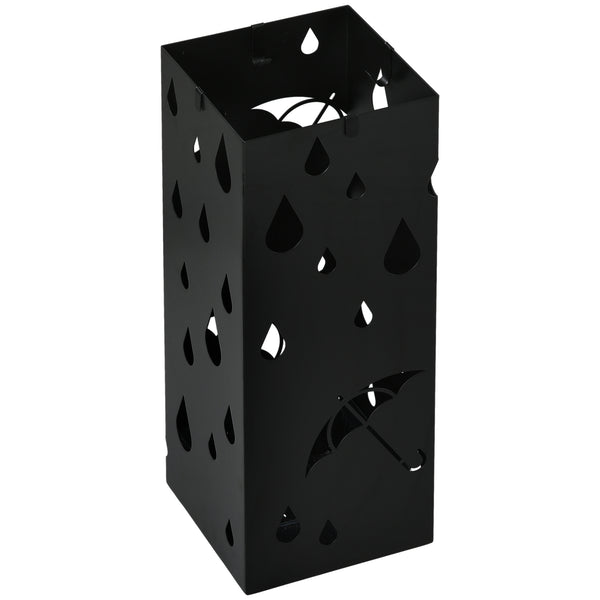 Schirmständer mit 4 Haken und Tropfschale aus Stahl schwarz