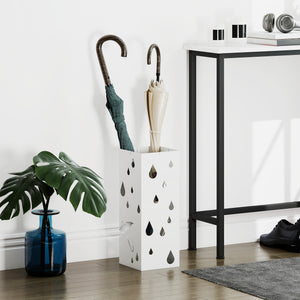 Schirmständer mit 4 Haken und Tropfschale aus Stahl weiss