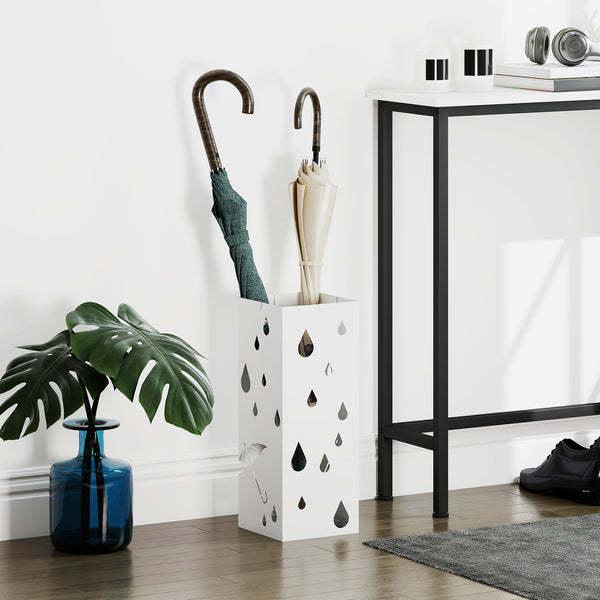 Schirmständer mit 4 Haken und Tropfschale aus Stahl weiss