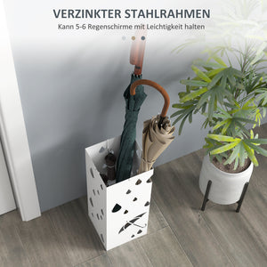 Schirmständer mit 4 Haken und Tropfschale aus Stahl weiss