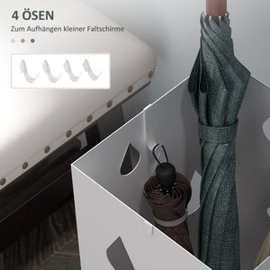 Schirmständer mit 4 Haken und Tropfschale aus Stahl weiss
