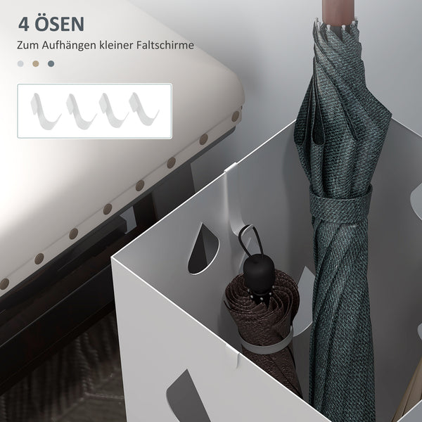 Schirmständer mit 4 Haken und Tropfschale aus Stahl weiss
